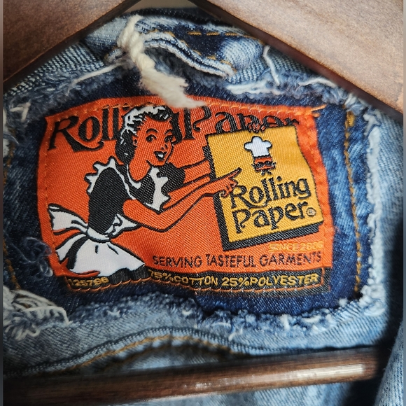 Rolling Paper Acid Wash Y2K Distressed Denim Jean Jacket Womens Size Small - Picture 2 of 7